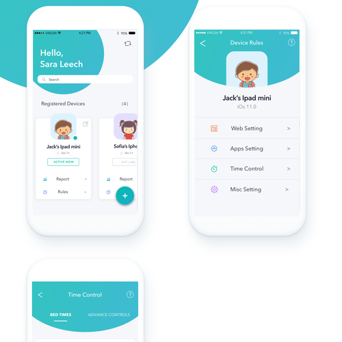 Android design with the title 'Modern and funny App design for parent '