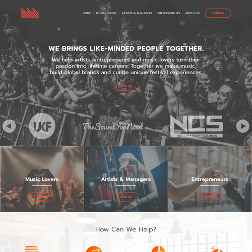 Music website with the title 'Design for a Music Events Company'