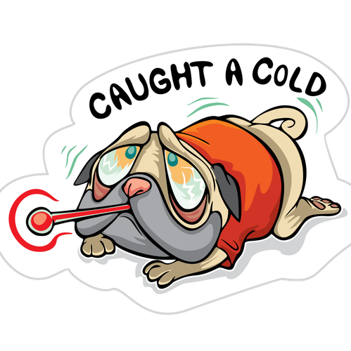 Pug design with the title 'Caught a cold  Pugg Emoji'