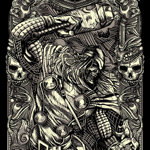 Detailed t-shirt with the title 'thor temple'