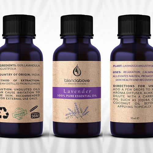 Lavender label with the title 'Essential Oil Product Label'