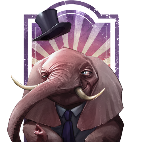 Animal character artwork with the title 'Pink Elephant'