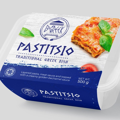 Box label with the title 'Pastitsio'