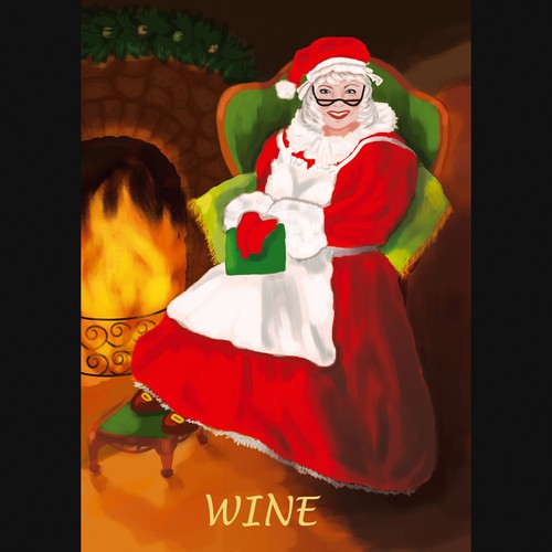 Label artwork with the title 'Mrs. Claus Wine Label'