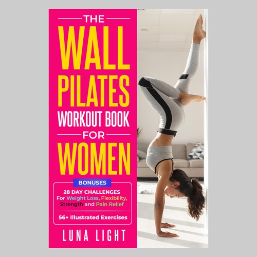 Weight-loss book cover with the title 'Book Cover Design For Pilates Workbook (For Women 30+)'