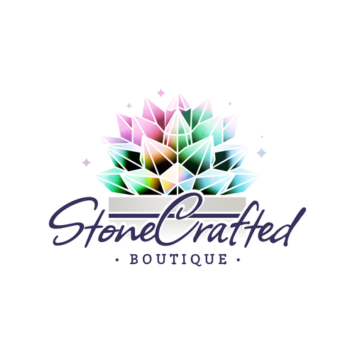 Succulent logo with the title 'Crystallized succulent logo concept for StoneCraft boutique'