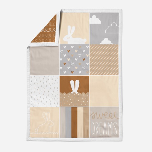 Bunny illustration with the title 'Neutral baby vector illustration quilt design'