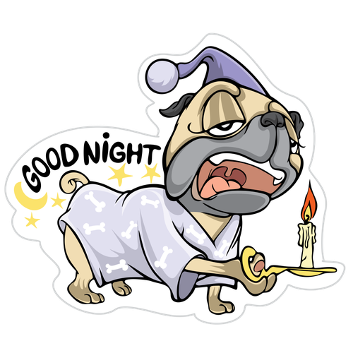 Pug design with the title 'Good Night Pugg Emoji'
