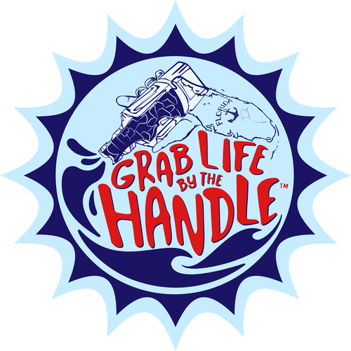 Water artwork with the title 'Help Florida beachgoers "Grab Life By The Handle"!!!'