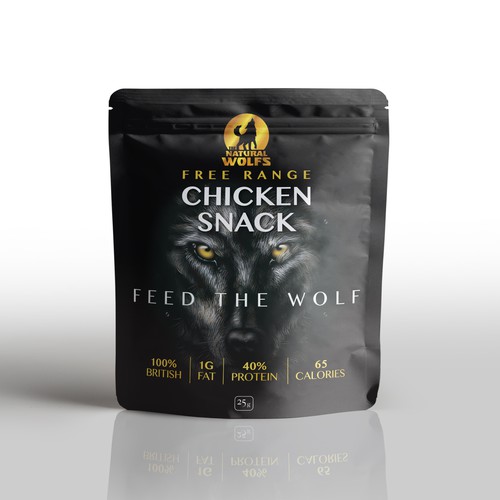 Black packaging with the title 'Premuim Dog Snack Packet'
