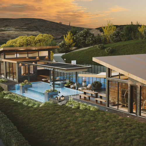 Exterior design with the title '3d Rendering for a Villa in Temecula, CA'