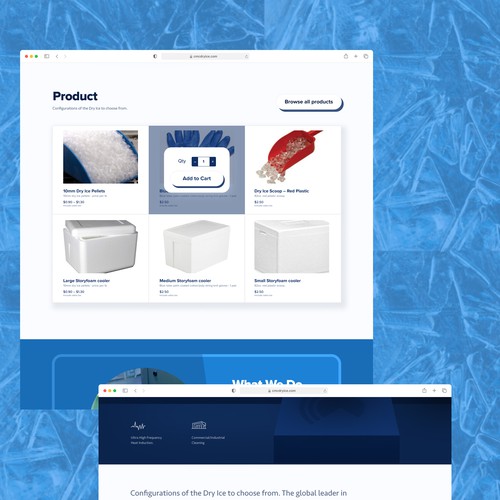 Product website with the title 'Product Ice Dry page'