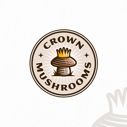 Farm design with the title 'Crown Mushrooms'