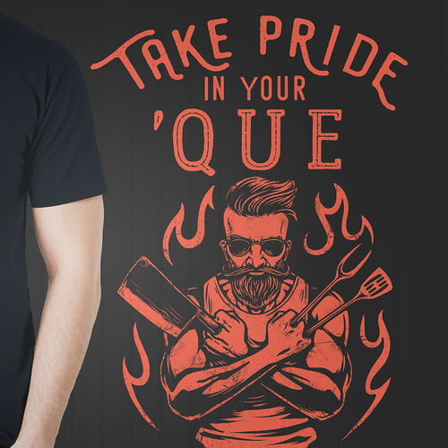 Barbecue design with the title 'Take Pride in Your 'Que'