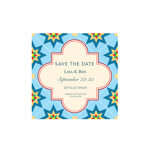 Save the date design with the title 'Spanish Inspired Save the Date'