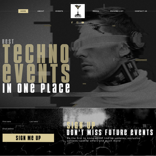 Ticket design with the title 'New techno promoter website!'