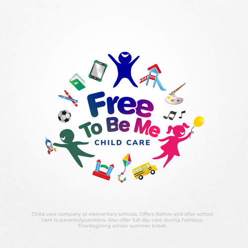 Childcare logo with the title 'Logo Free To Be ME Child Care'