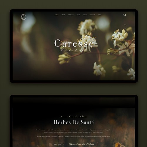 Natural website with the title 'Website project for Caresse'