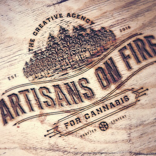 Cannabis design with the title 'Artisans on fire - Logo'
