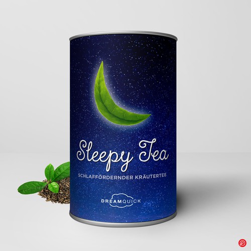 Blue label with the title 'Tea packaging design'