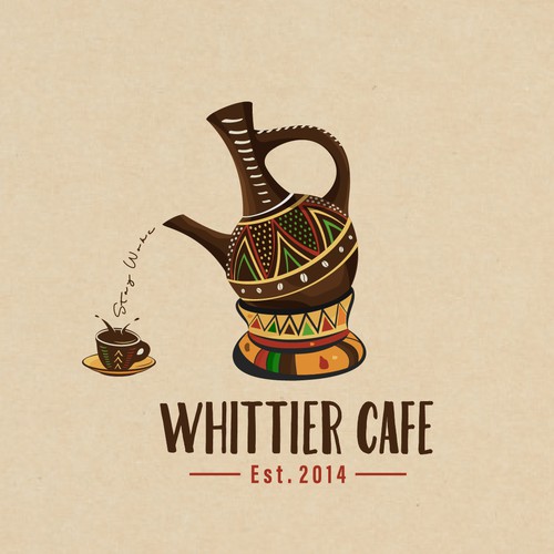 Cafe bar logo with the title 'Whittier Cafe Logo Design for the African espresso bar that has a social justice mission.'