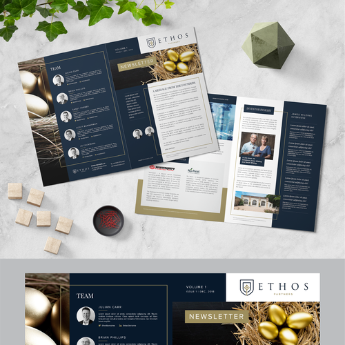 White paper design with the title 'Ethos Partners corporate newsletter'