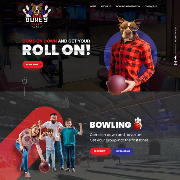 Dark website with the title 'Dark theme Bowling Website with Anthropomorphic Art'