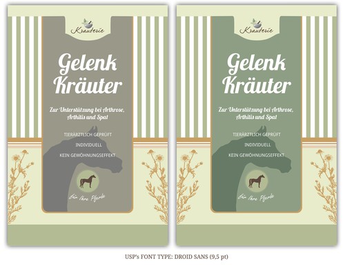 Herbal label with the title 'Product labels for Krauterie, Germany - Natural Herb Products'