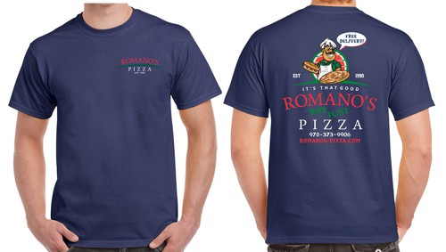 Restaurant t-shirt with the title 'Romano's Pizza T-Shirt'