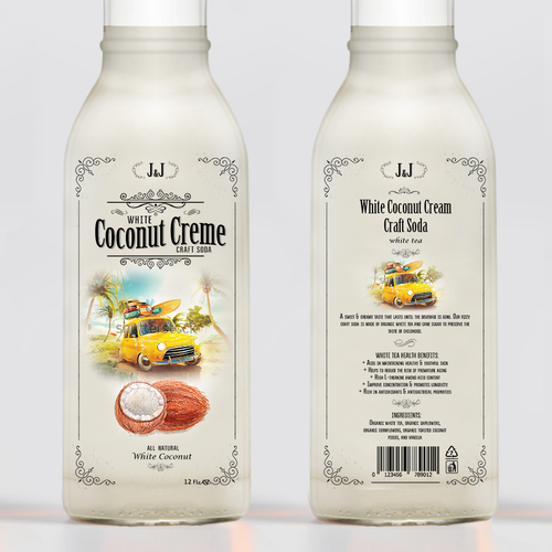 Cream design with the title 'Coconut Cream, craft soda, label design '