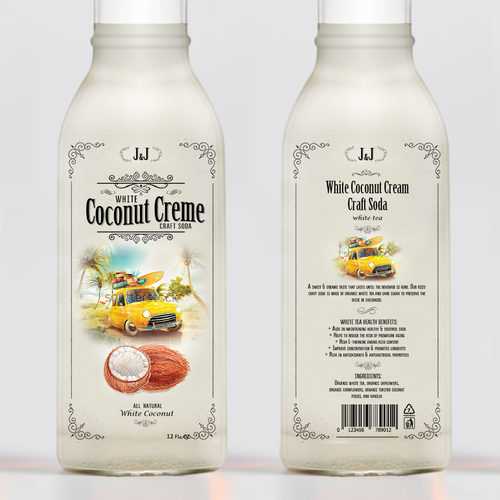 Creative label with the title 'Coconut Cream, craft soda, label design '