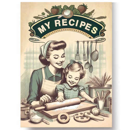 Unique book cover with the title 'Retro style recipe book note '