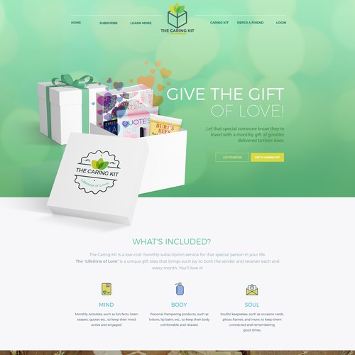 Light website with the title 'Landing Page t- The Caring Kit'