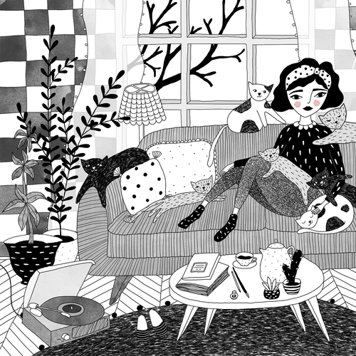 Black and white artwork with the title 'Black and white illustration'