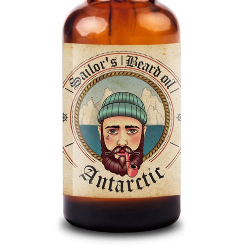 Retro label with the title 'Labels design for Sailor's Beard Oil'