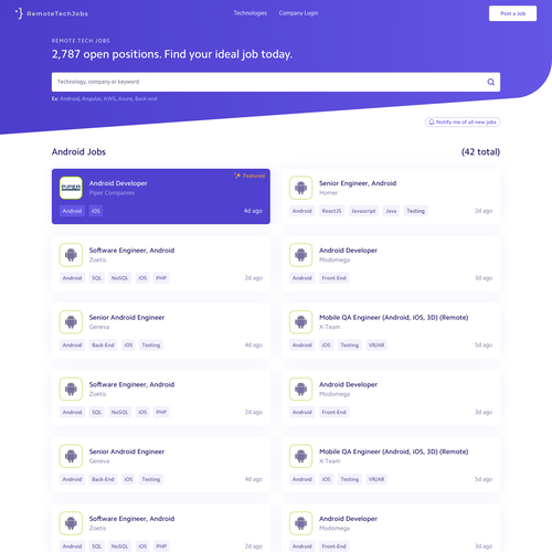 Professional website with the title 'Simple website for job posts'