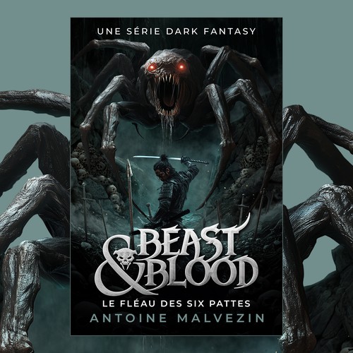 Dark fantasy book cover with the title 'Book Cover Design - Beast & Blood - Dark Fantasy Series'