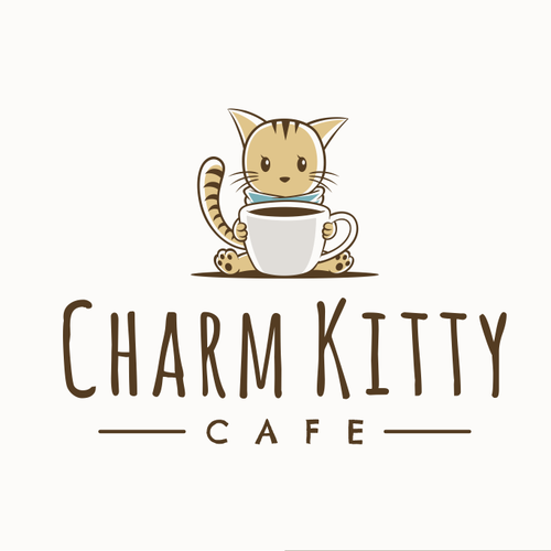 Cat logo with the title 'Cute Logo for Charm Kitty Cafe'