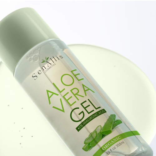 Beauty label with the title 'SenAllis Cosmetics Aloe Vera Gel + 1% Hyaluronic Label'