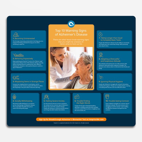 Orange and blue design with the title 'Infographic about Alzheimer's disease'