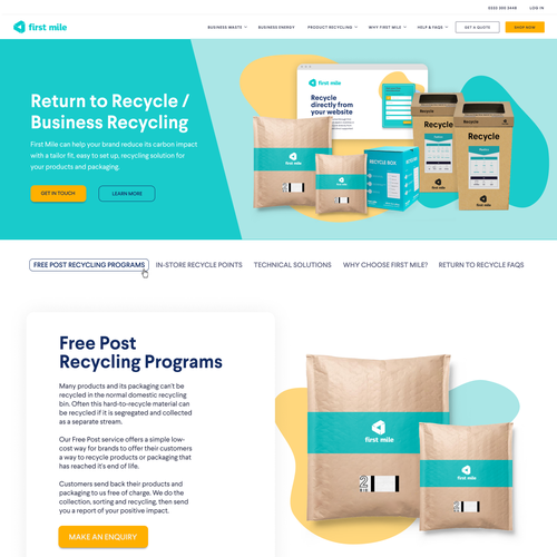 Recycling design with the title 'Homepage for First Mile a recycling and waste management company'