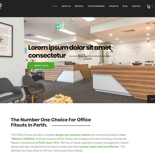 Green website with the title 'TKO Interior design landingpage'