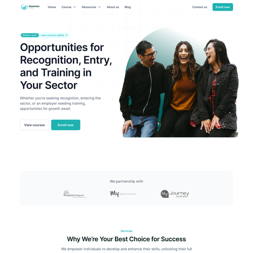 SaaS website with the title 'Landing page for courses'