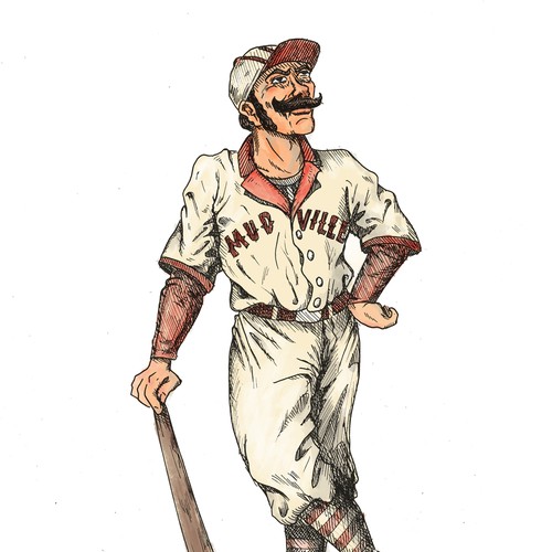 Ink artwork with the title 'Illustration for the Poem "Casey at the Bat"'