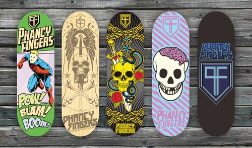 Skateboard design with the title 'Create the next graphics for PF'