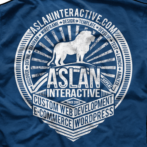 Interactive design with the title 'Custom Web Develoment Aslan Interactive T-shirt'