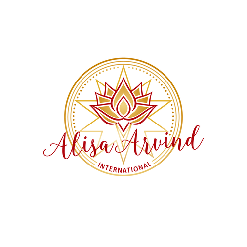 Gold circle logo with the title 'Alisa Arvind International'