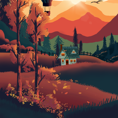 Landscape artwork with the title 'Lanscape nature illustration'