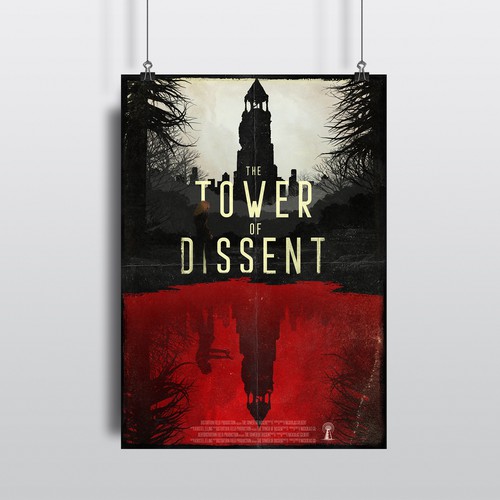 Reflection design with the title 'The Tower of Dissent Film Poster'