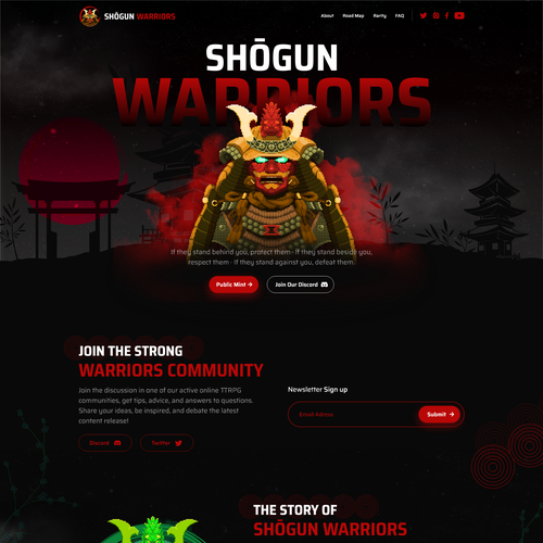 Unique website with the title 'Shōgun Warriors  NFT Website Design'